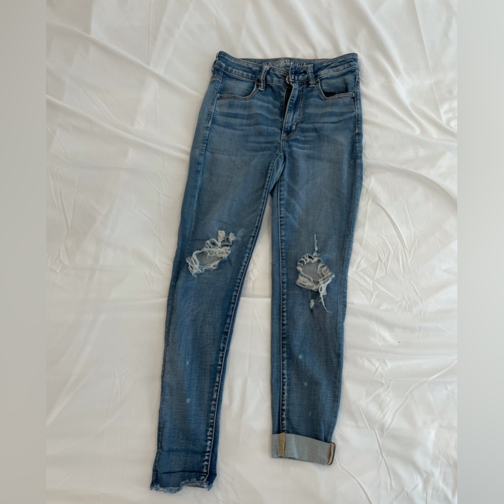 American Eagle High Waisted Skinny Jeans with Raw Hem
